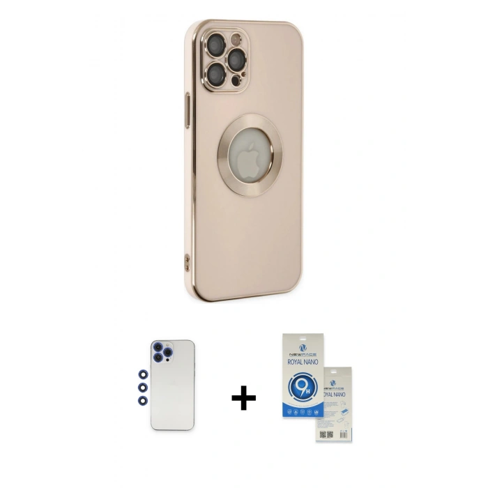 MARSİLYAN™- iPhone 12 Pro Max Kılıf İz Form Serisi - Şeffaf Royal Nano Ekran Koruyucu + Shine Kamera Lens - LT