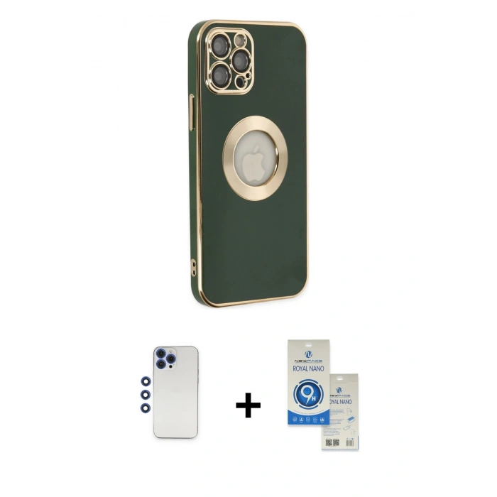 MARSİLYAN™- iPhone 12 Pro Max Kılıf İz Form Serisi - Şeffaf Royal Nano Ekran Koruyucu + Shine Kamera Lens - LT