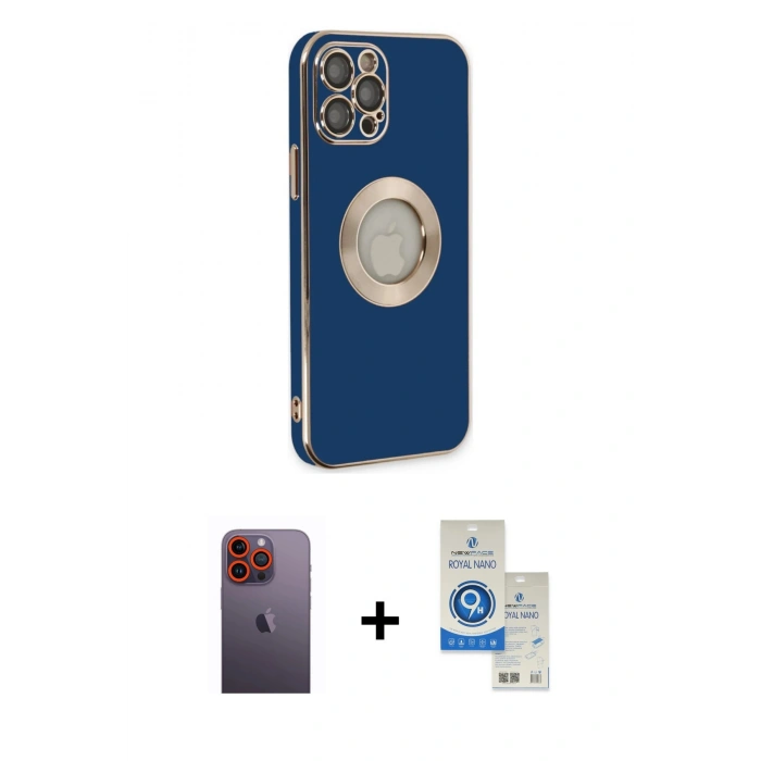 MARSİLYAN™- iPhone 12 Pro Max Kılıf İz Form Serisi - Şeffaf Royal Nano Ekran Koruyucu + Neon Fosforlu Kamera Lens - TU