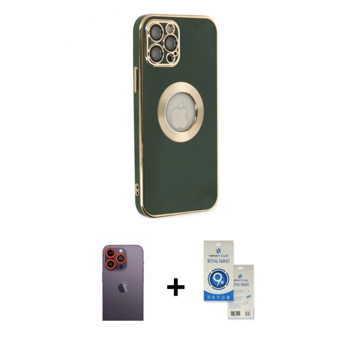 MARSİLYAN™- iPhone 12 Pro Max Kılıf İz Form Serisi - Şeffaf Royal Nano Ekran Koruyucu + Neon Fosforlu Kamera Lens - TU