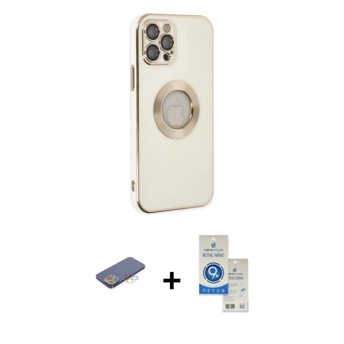 MARSİLYAN™- iPhone 12 Pro Max Kılıf İz Form Serisi - Şeffaf Royal Nano Ekran Koruyucu + Renkli Kamera Lens Koruma Cam - MI