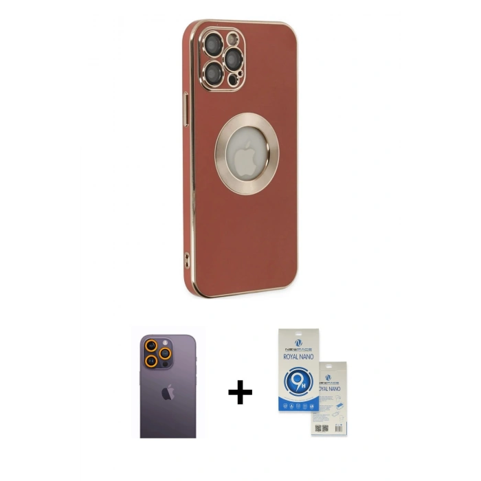 MARSİLYAN™- iPhone 12 Pro Max Kılıf İz Form Serisi - Şeffaf Royal Nano Ekran Koruyucu + Neon Fosforlu Kamera Lens - SI