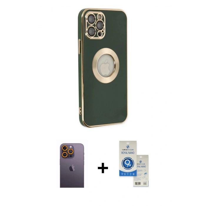 MARSİLYAN™- iPhone 12 Pro Max Kılıf İz Form Serisi - Şeffaf Royal Nano Ekran Koruyucu + Neon Fosforlu Kamera Lens - SI
