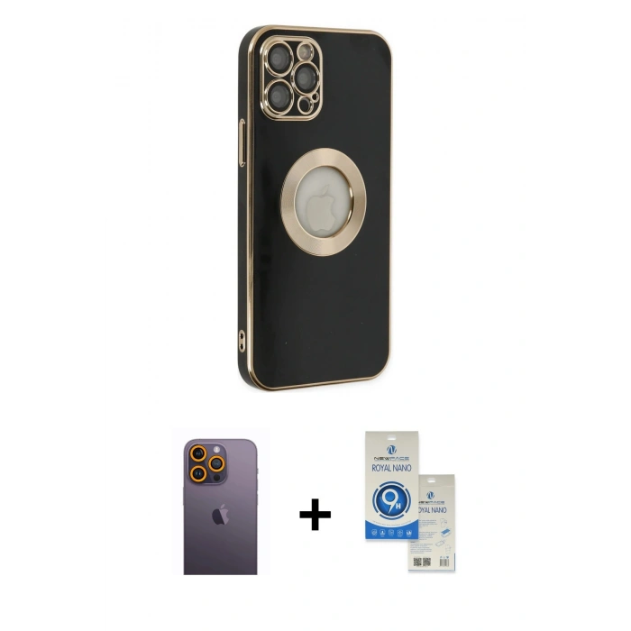 MARSİLYAN™- iPhone 12 Pro Max Kılıf İz Form Serisi - Şeffaf Royal Nano Ekran Koruyucu + Neon Fosforlu Kamera Lens - SI