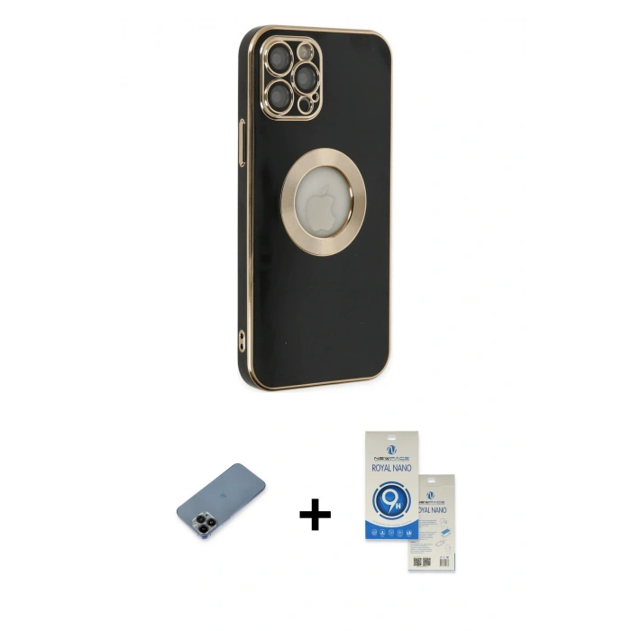 MARSİLYAN™- iPhone 12 Pro Max Kılıf İz Form Serisi - Şeffaf Royal Nano Ekran Koruyucu + Shine Kamera Lens Koruma Cam - SH