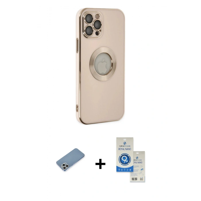 MARSİLYAN™- iPhone 12 Pro Max Kılıf İz Form Serisi - Şeffaf Royal Nano Ekran Koruyucu + Shine Kamera Lens Koruma Cam - GS