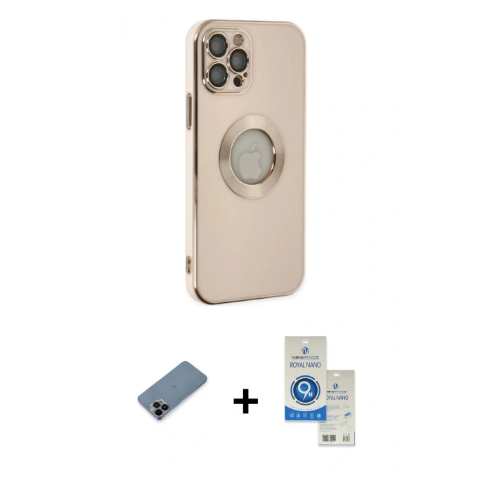 MARSİLYAN™- iPhone 12 Pro Max Kılıf İz Form Serisi - Şeffaf Royal Nano Ekran Koruyucu + Shine Kamera Lens Koruma Cam - SH