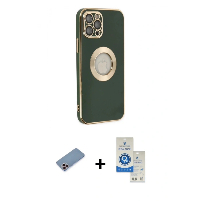 MARSİLYAN™- iPhone 12 Pro Max Kılıf İz Form Serisi - Şeffaf Royal Nano Ekran Koruyucu + Shine Kamera Lens Koruma Cam - PE