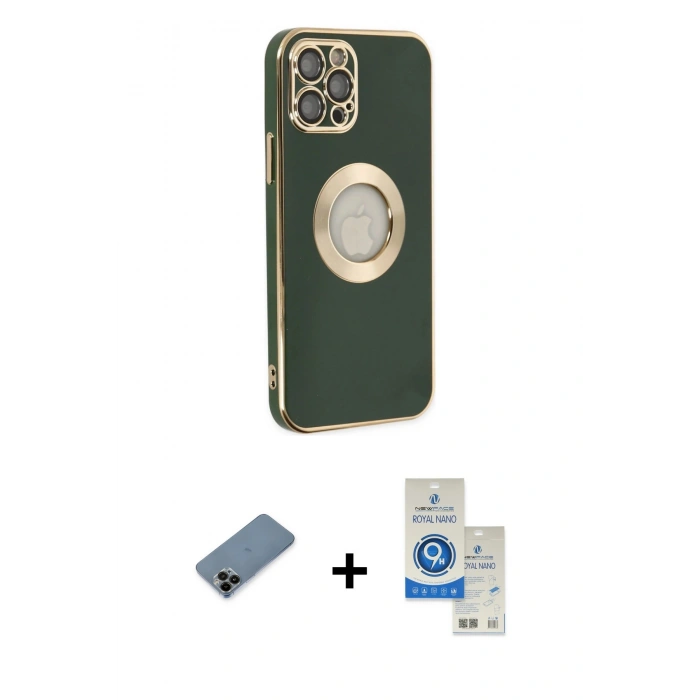 MARSİLYAN™- iPhone 12 Pro Max Kılıf İz Form Serisi - Şeffaf Royal Nano Ekran Koruyucu + Shine Kamera Lens Koruma Cam - SH