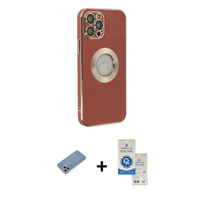 MARSİLYAN™- iPhone 12 Pro Max Kılıf İz Form Serisi - Şeffaf Royal Nano Ekran Koruyucu + Shine Kamera Lens Koruma Cam - GS