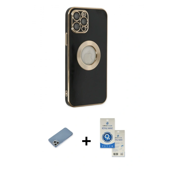 MARSİLYAN™- iPhone 12 Pro Max Kılıf İz Form Serisi - Şeffaf Royal Nano Ekran Koruyucu + Shine Kamera Lens Koruma Cam - GS