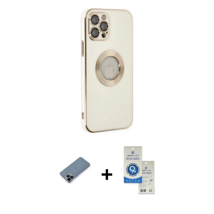 MARSİLYAN™- iPhone 12 Pro Max Kılıf İz Form Serisi - Şeffaf Royal Nano Ekran Koruyucu + Shine Kamera Lens Koruma Cam - SH