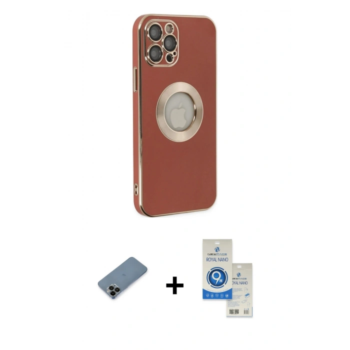 MARSİLYAN™- iPhone 12 Pro Max Kılıf İz Form Serisi - Şeffaf Royal Nano Ekran Koruyucu + Shine Kamera Lens Koruma Cam - SH