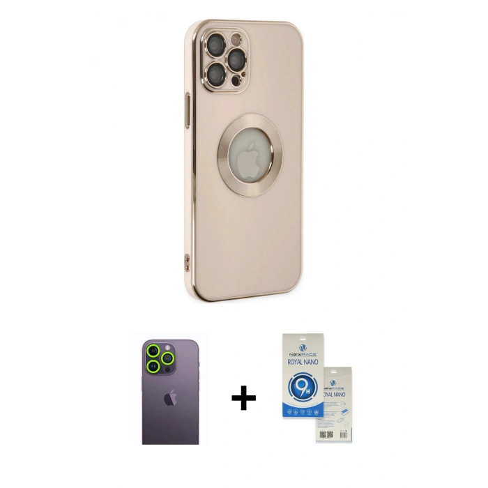 MARSİLYAN™- iPhone 12 Pro Max Kılıf İz Form Serisi - Şeffaf Royal Nano Ekran Koruyucu + Neon Fosforlu Kamera Lens - YL