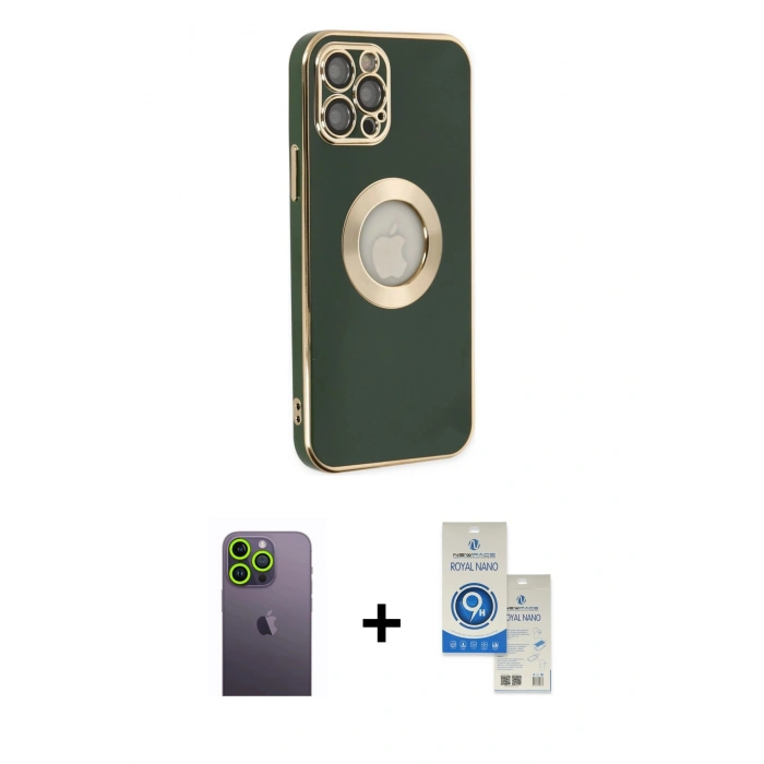 MARSİLYAN™- iPhone 12 Pro Max Kılıf İz Form Serisi - Şeffaf Royal Nano Ekran Koruyucu + Neon Fosforlu Kamera Lens - YL