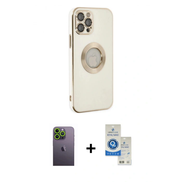 MARSİLYAN™- iPhone 12 Pro Max Kılıf İz Form Serisi - Şeffaf Royal Nano Ekran Koruyucu + Neon Fosforlu Kamera Lens - YL