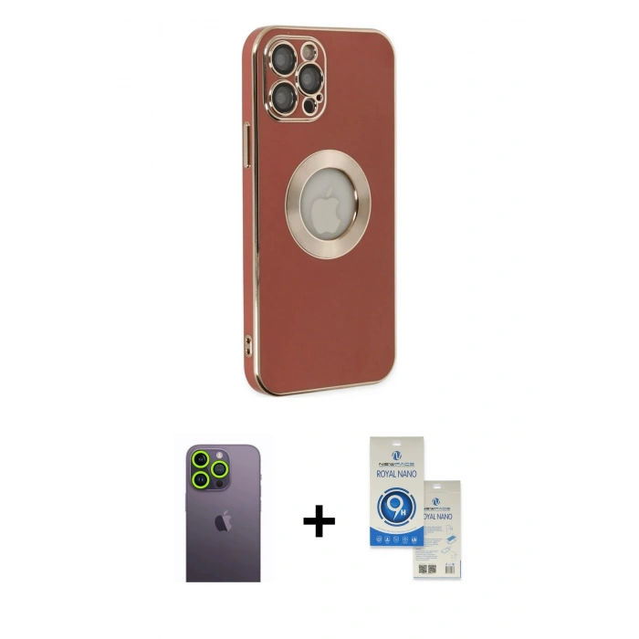 MARSİLYAN™- iPhone 12 Pro Max Kılıf İz Form Serisi - Şeffaf Royal Nano Ekran Koruyucu + Neon Fosforlu Kamera Lens - YL