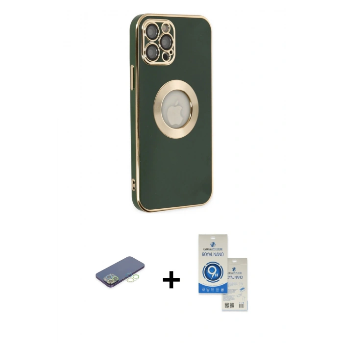 MARSİLYAN™- iPhone 12 Pro Max Kılıf İz Form Serisi - Şeffaf Royal Nano Ekran Koruyucu + Renkli Kamera Lens Koruma Cam - YL