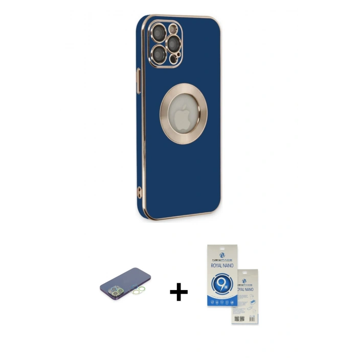 MARSİLYAN™- iPhone 12 Pro Max Kılıf İz Form Serisi - Şeffaf Royal Nano Ekran Koruyucu + Renkli Kamera Lens Koruma Cam - YL