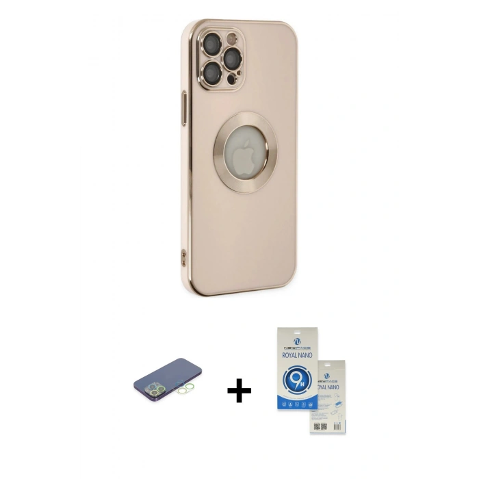 MARSİLYAN™- iPhone 12 Pro Max Kılıf İz Form Serisi - Şeffaf Royal Nano Ekran Koruyucu + Renkli Kamera Lens Koruma Cam - YL