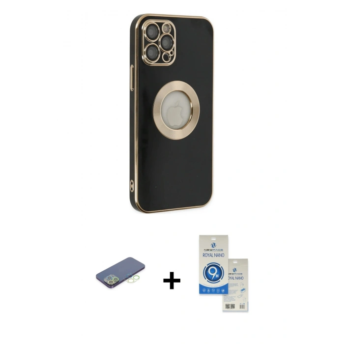 MARSİLYAN™- iPhone 12 Pro Max Kılıf İz Form Serisi - Şeffaf Royal Nano Ekran Koruyucu + Renkli Kamera Lens Koruma Cam - YL