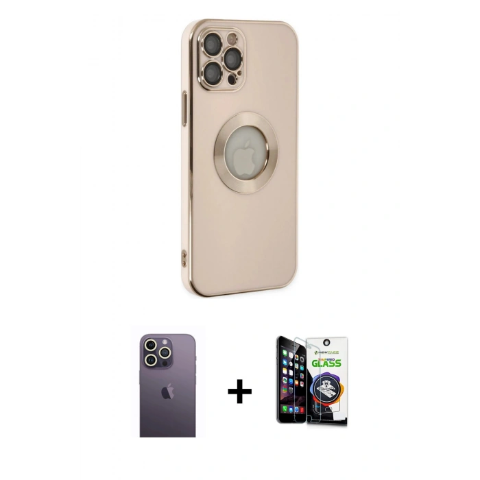 MARSİLYAN™- iPhone 12 Pro Max Kılıf İz Form Serisi - Şeffaf Temperli Cam Ekran Koruyucu + Neon Fosforlu Kamera Lens - BZ