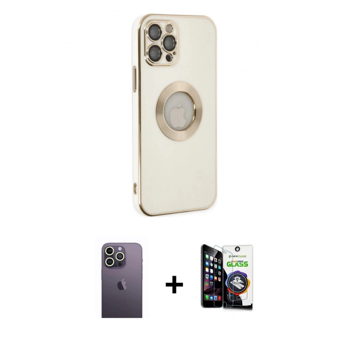 MARSİLYAN™- iPhone 12 Pro Max Kılıf İz Form Serisi - Şeffaf Temperli Cam Ekran Koruyucu + Neon Fosforlu Kamera Lens - BZ