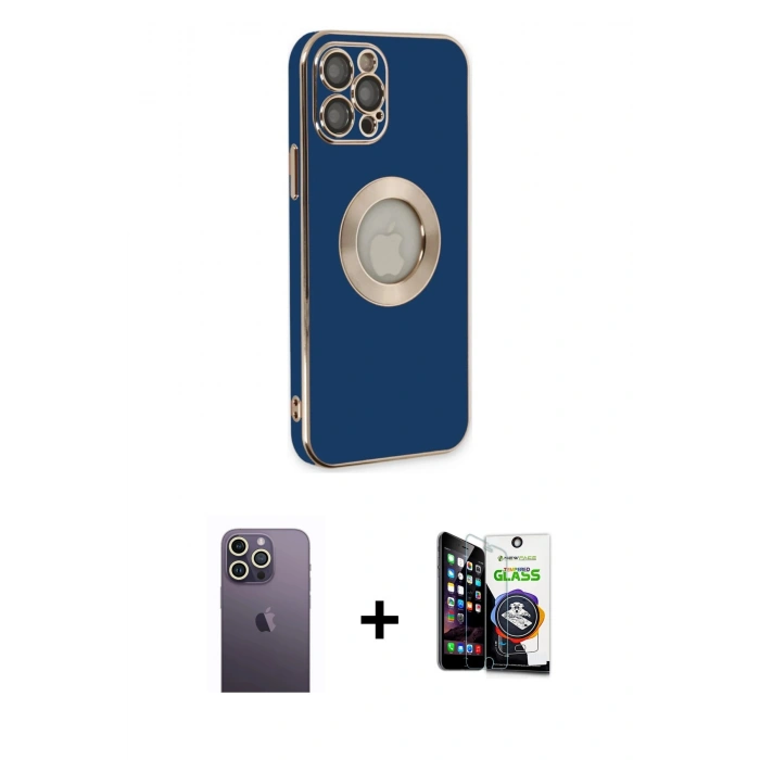 MARSİLYAN™- iPhone 12 Pro Max Kılıf İz Form Serisi - Şeffaf Temperli Cam Ekran Koruyucu + Neon Fosforlu Kamera Lens - BZ