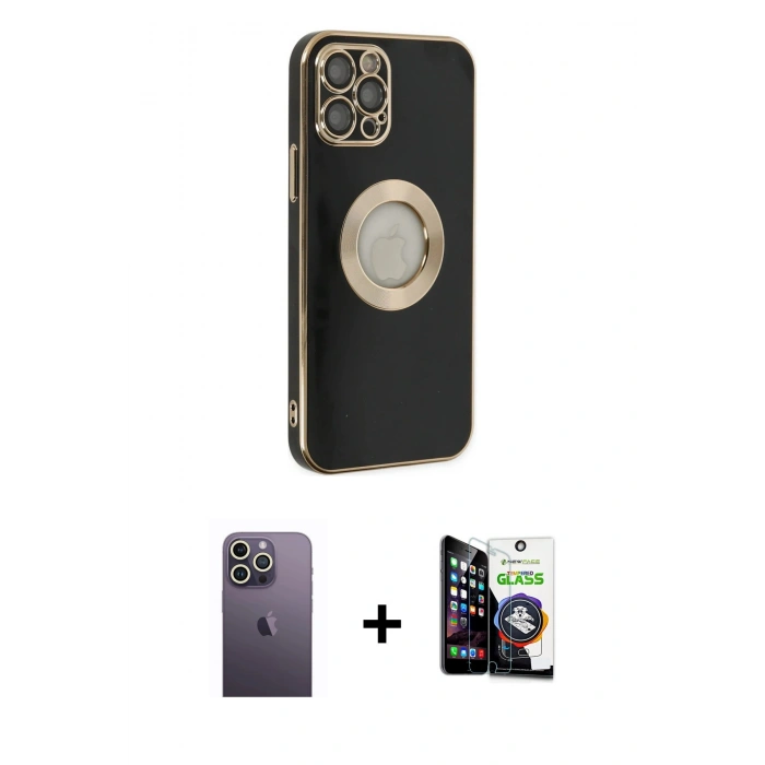 MARSİLYAN™- iPhone 12 Pro Max Kılıf İz Form Serisi - Şeffaf Temperli Cam Ekran Koruyucu + Neon Fosforlu Kamera Lens - BZ
