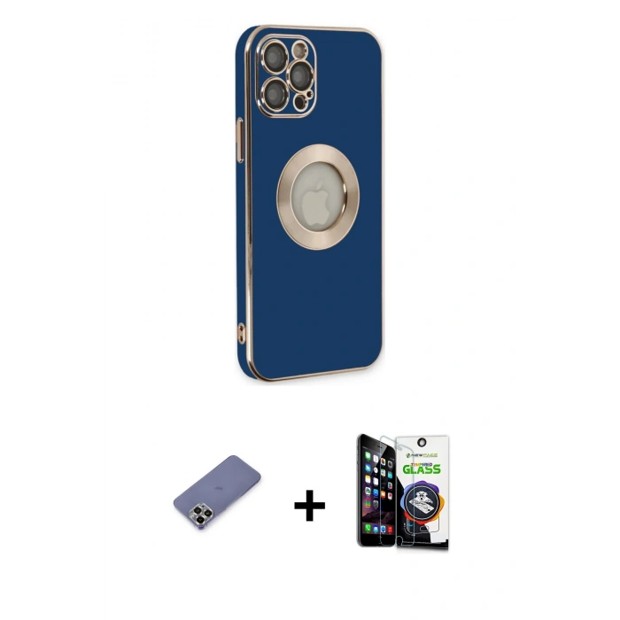 MARSİLYAN™- iPhone 12 Pro Max Kılıf İz Form Serisi - Şeffaf Temperli Cam Ekran Koruyucu + Metal Kamera Lens Koruma Cam - GD