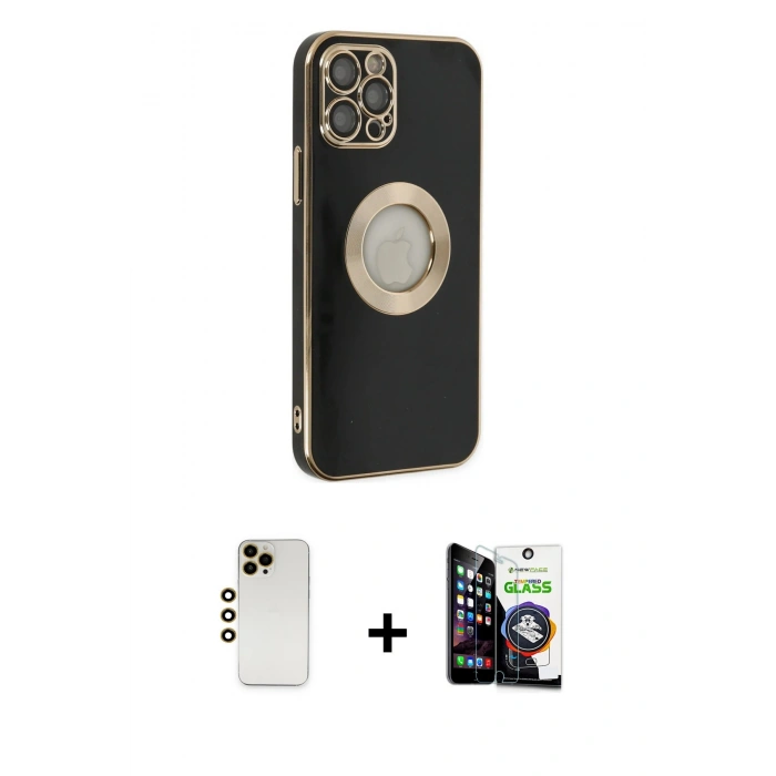 MARSİLYAN™- iPhone 12 Pro Max Kılıf İz Form Serisi - Şeffaf Temperli Cam Ekran Koruyucu + Shine Kamera Lens - GD