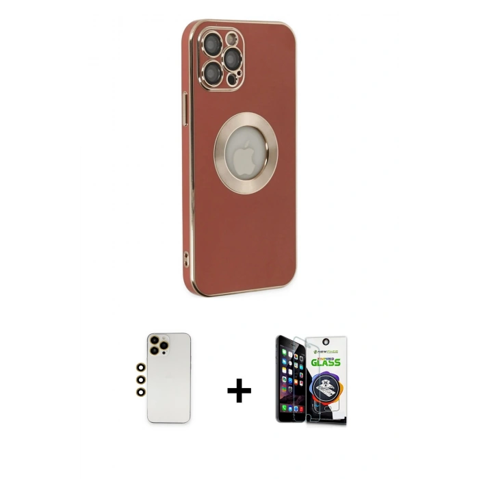 MARSİLYAN™- iPhone 12 Pro Max Kılıf İz Form Serisi - Şeffaf Temperli Cam Ekran Koruyucu + Shine Kamera Lens - GD
