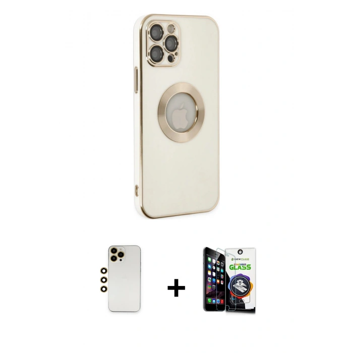 MARSİLYAN™- iPhone 12 Pro Max Kılıf İz Form Serisi - Şeffaf Temperli Cam Ekran Koruyucu + Shine Kamera Lens - GD