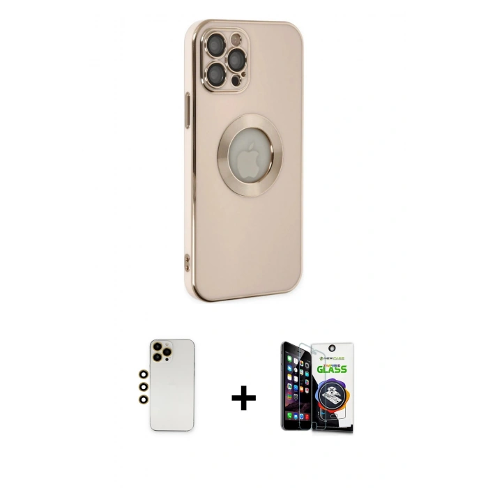 MARSİLYAN™- iPhone 12 Pro Max Kılıf İz Form Serisi - Şeffaf Temperli Cam Ekran Koruyucu + Shine Kamera Lens - GD
