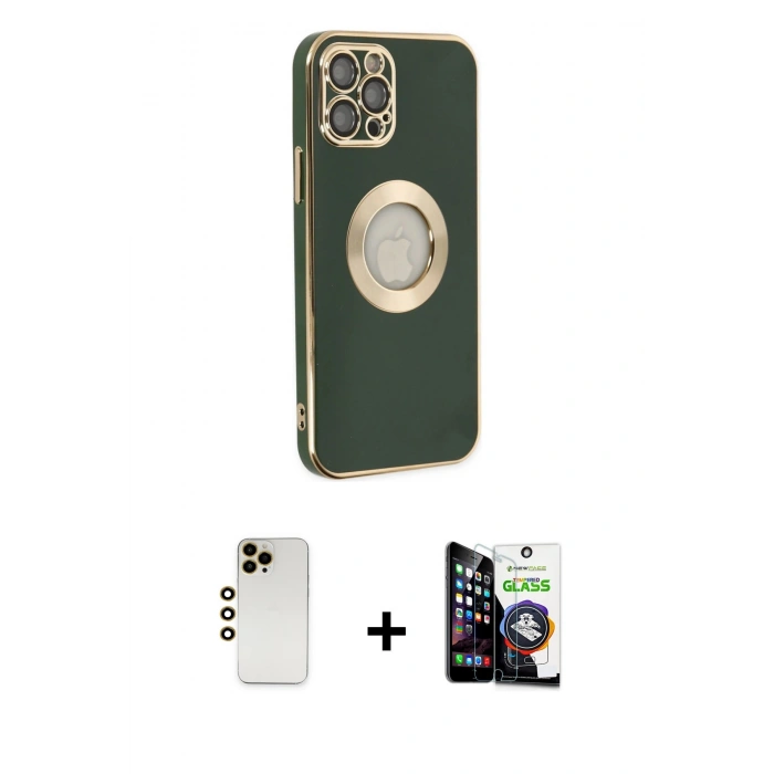 MARSİLYAN™- iPhone 12 Pro Max Kılıf İz Form Serisi - Şeffaf Temperli Cam Ekran Koruyucu + Shine Kamera Lens - GD