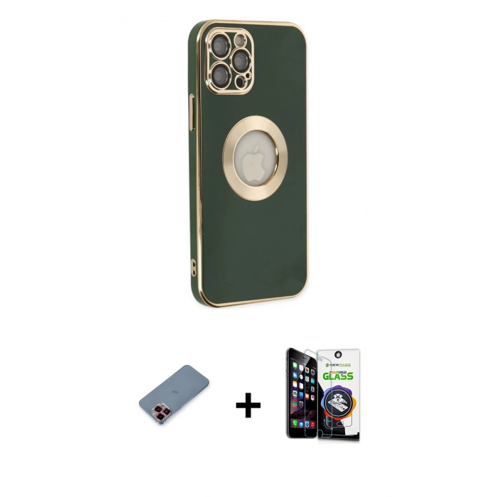 MARSİLYAN™- iPhone 12 Pro Max Kılıf İz Form Serisi - Şeffaf Temperli Cam Ekran Koruyucu + Metal Kamera Lens Koruma Cam - KI