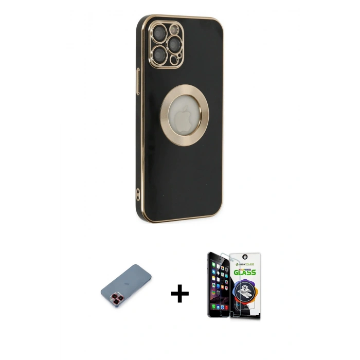 MARSİLYAN™- iPhone 12 Pro Max Kılıf İz Form Serisi - Şeffaf Temperli Cam Ekran Koruyucu + Metal Kamera Lens Koruma Cam - KI