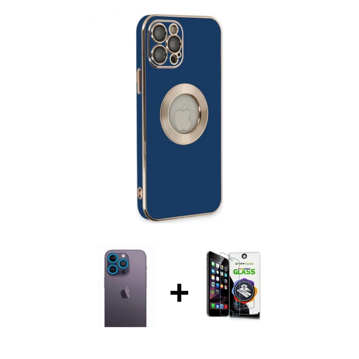 MARSİLYAN™- iPhone 12 Pro Max Kılıf İz Form Serisi - Şeffaf Temperli Cam Ekran Koruyucu + Neon Fosforlu Kamera Lens - MI