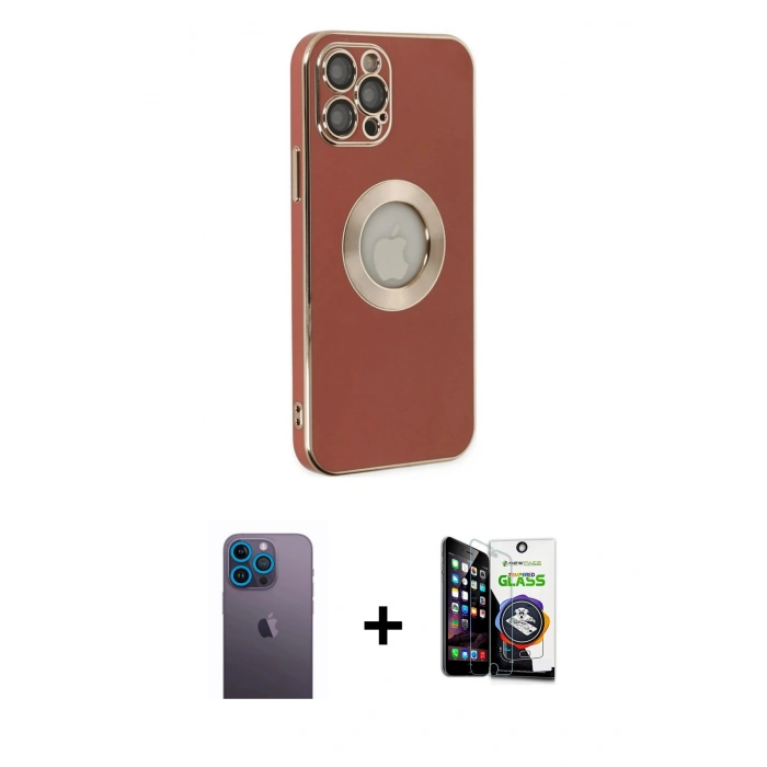 MARSİLYAN™- iPhone 12 Pro Max Kılıf İz Form Serisi - Şeffaf Temperli Cam Ekran Koruyucu + Neon Fosforlu Kamera Lens - MI