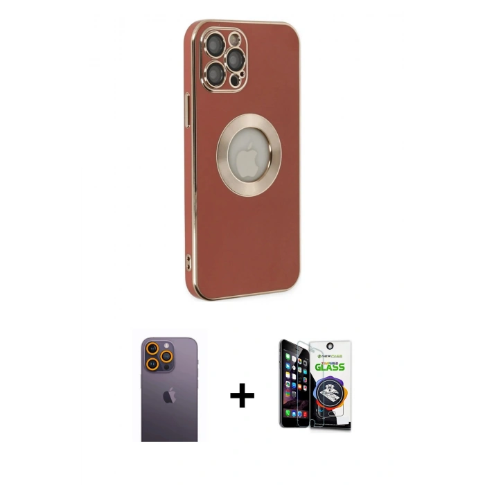 MARSİLYAN™- iPhone 12 Pro Max Kılıf İz Form Serisi - Şeffaf Temperli Cam Ekran Koruyucu + Neon Fosforlu Kamera Lens - SI