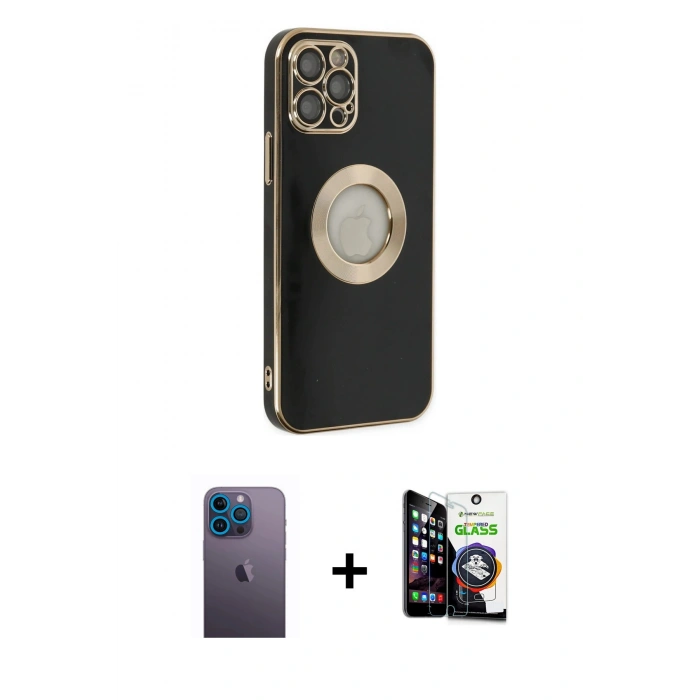 MARSİLYAN™- iPhone 12 Pro Max Kılıf İz Form Serisi - Şeffaf Temperli Cam Ekran Koruyucu + Neon Fosforlu Kamera Lens - MI