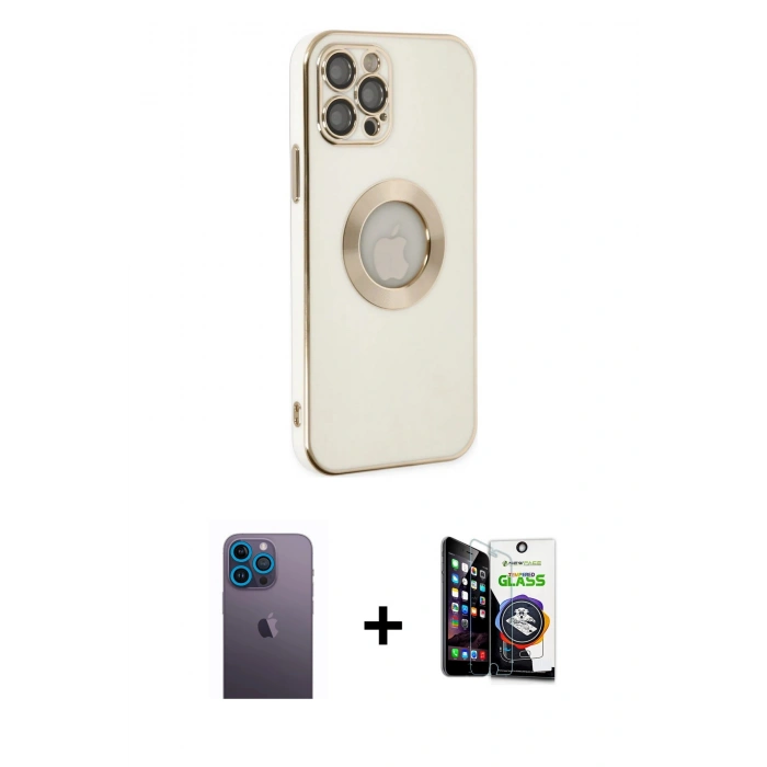 MARSİLYAN™- iPhone 12 Pro Max Kılıf İz Form Serisi - Şeffaf Temperli Cam Ekran Koruyucu + Neon Fosforlu Kamera Lens - MI
