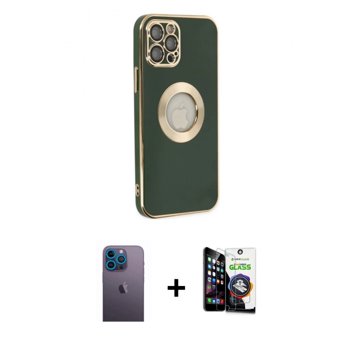 MARSİLYAN™- iPhone 12 Pro Max Kılıf İz Form Serisi - Şeffaf Temperli Cam Ekran Koruyucu + Neon Fosforlu Kamera Lens - MI