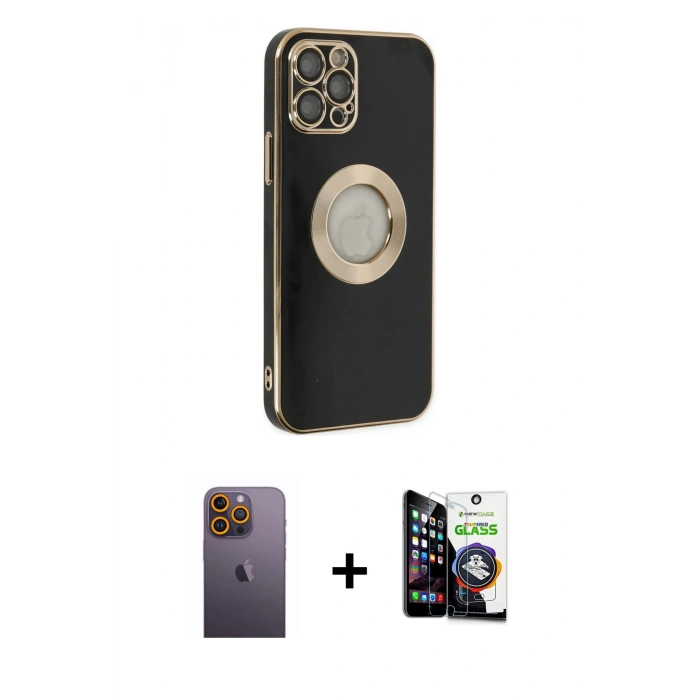 MARSİLYAN™- iPhone 12 Pro Max Kılıf İz Form Serisi - Şeffaf Temperli Cam Ekran Koruyucu + Neon Fosforlu Kamera Lens - SI