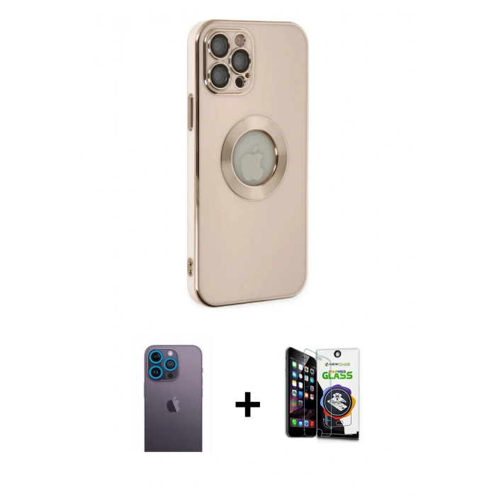 MARSİLYAN™- iPhone 12 Pro Max Kılıf İz Form Serisi - Şeffaf Temperli Cam Ekran Koruyucu + Neon Fosforlu Kamera Lens - MI