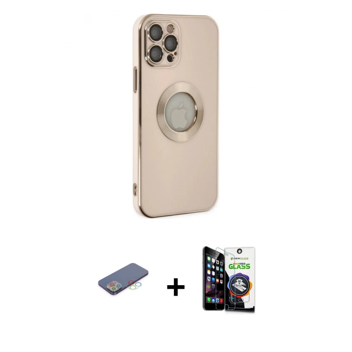 MARSİLYAN™- iPhone 12 Pro Max Kılıf İz Form Serisi - Şeffaf Temperli Cam Ekran Koruyucu + Renkli Kamera Lens Koruma Cam - MI
