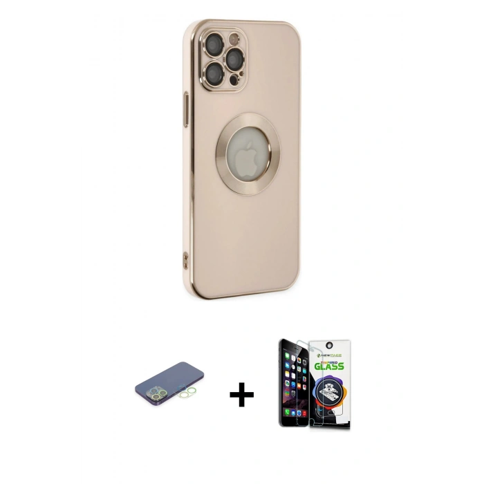 MARSİLYAN™- iPhone 12 Pro Max Kılıf İz Form Serisi - Şeffaf Temperli Cam Ekran Koruyucu + Renkli Kamera Lens Koruma Cam - YL