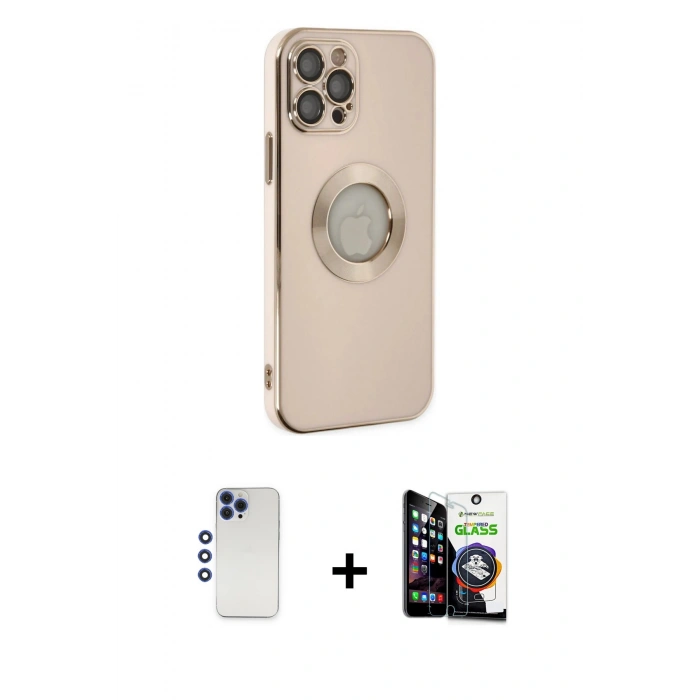 MARSİLYAN™- iPhone 12 Pro Max Kılıf İz Form Serisi - Şeffaf Temperli Cam Ekran Koruyucu + Shine Kamera Lens - LT