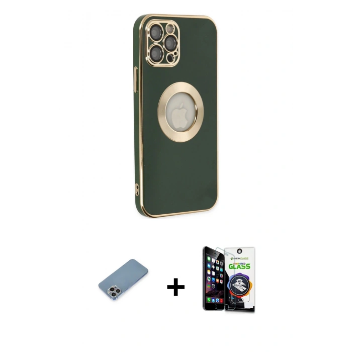 MARSİLYAN™- iPhone 12 Pro Max Kılıf İz Form Serisi - Şeffaf Temperli Cam Ekran Koruyucu + Shine Kamera Lens Koruma Cam - GI