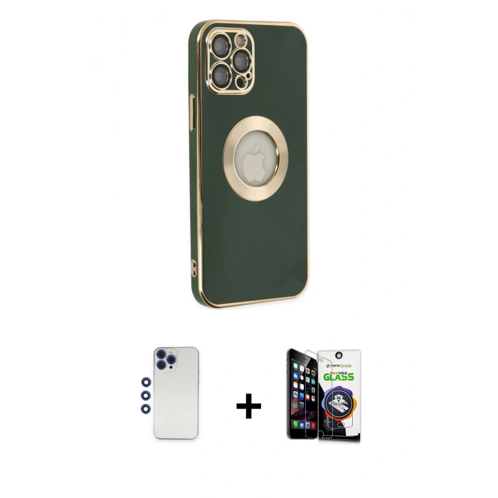 MARSİLYAN™- iPhone 12 Pro Max Kılıf İz Form Serisi - Şeffaf Temperli Cam Ekran Koruyucu + Shine Kamera Lens - LT
